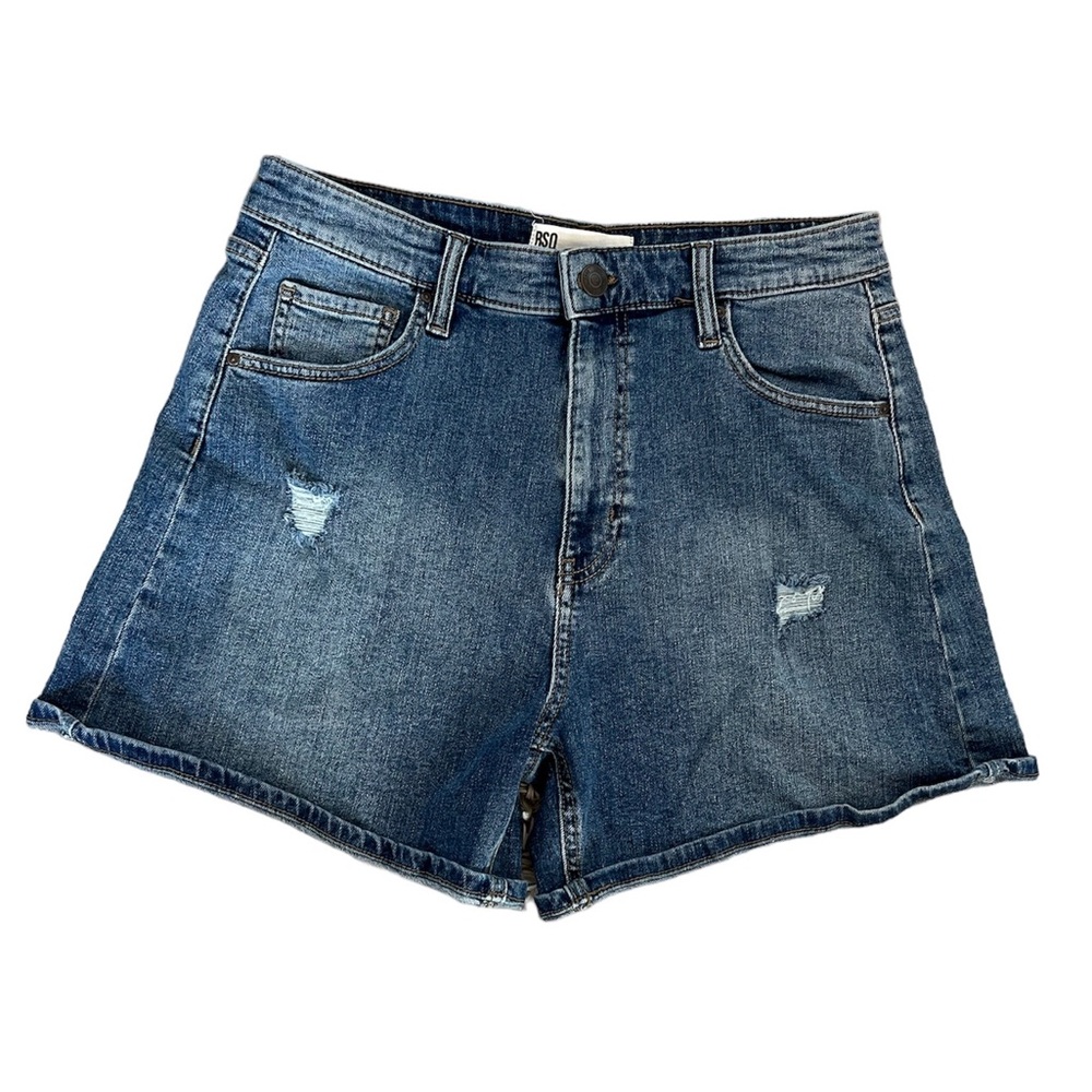 RSQ Super High‎ Rise Medium Wash Mom Shorts Distressed Jeans Size 29 Denim